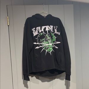 Black Pullover Hoodie with Graphic Designs